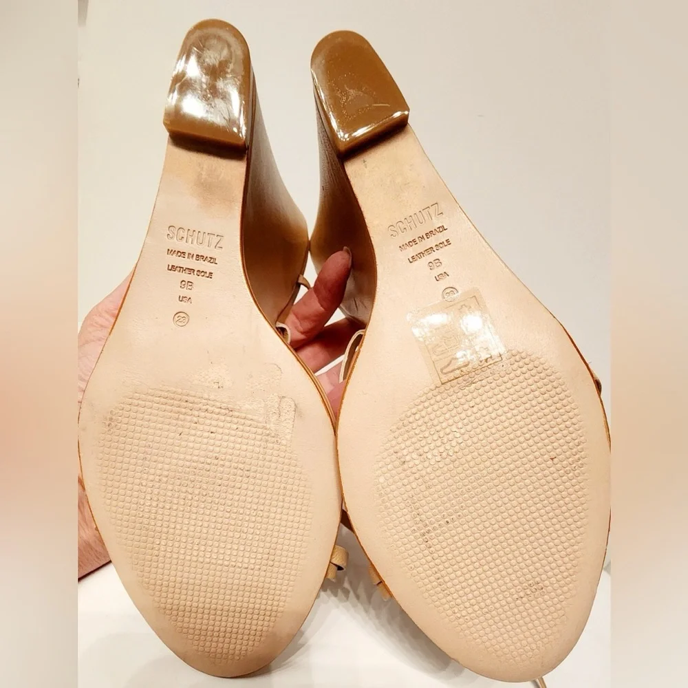 Schutz Deonne Casual Nappa Women’s Tan Strappy Leather Sandal High Heels Size 9 - Picture 14 of 15